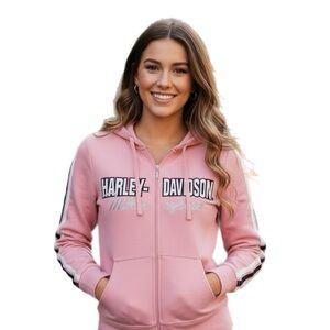 Harley-Davidson Women’s Light Pink Full-Zip Hoodie Jacket Size Small P2P 18”
